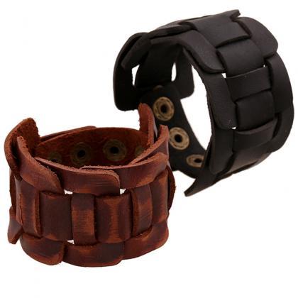 Retro Wide Woven Leather Bracelet