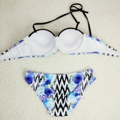 Flral Print Strapless Two Pieces Swimwear Bikini