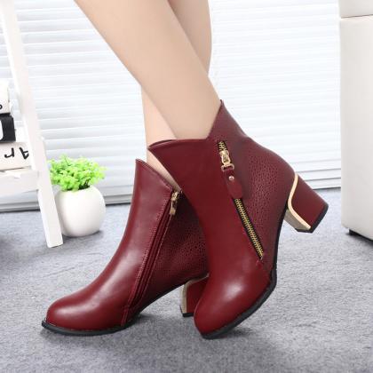 Sexy Pointed Head Zipper Ankle Boots
