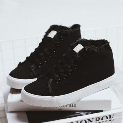 Distressed High Top Canvas Lace-up Sneakers -..