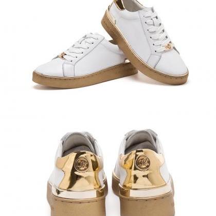 White Lace-up Faux Leather Sneakers