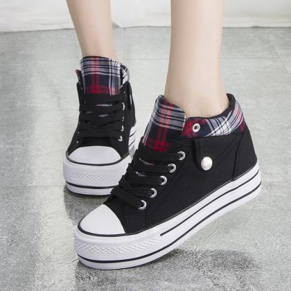 Fashion Increased Canvas Lace Up Plaid Sneakers on Luulla