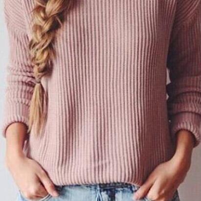 Long-sleeved Round Collar Pure Color Loose Sweater