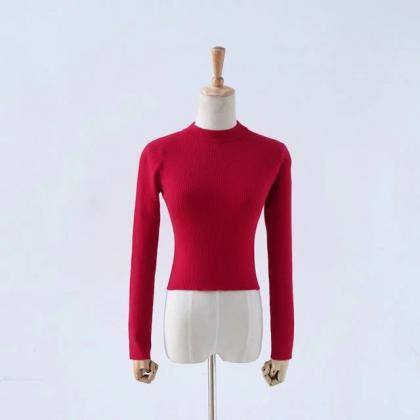 High Collar Pure Color Short Knit Sweater