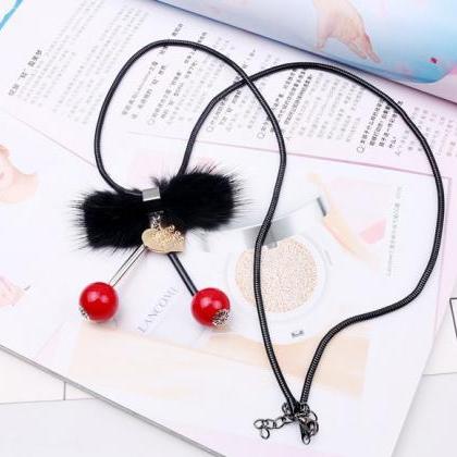 Korean Winter Long Mink Fur Ball Necklace