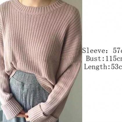 Retro Loose Ribbed Knit Bell Long-S..
