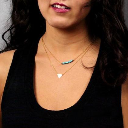 Three A Simple Triangle Double Turquoise Necklace