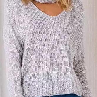 Fashion High Neck Hollow Out Pullover Knitting..