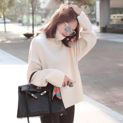 Casual Loose Style Pure Color Knitting Sweater