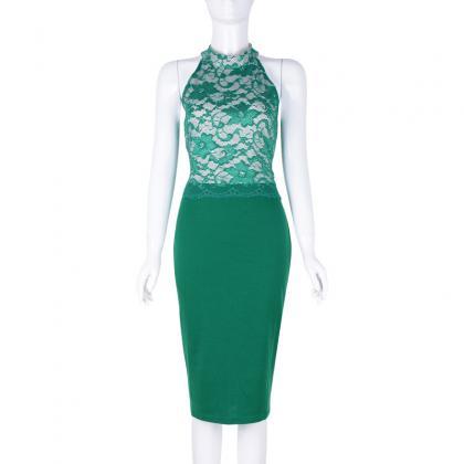 Sexy Sleeveless Lace Patchwork Bodycon Knee-length..