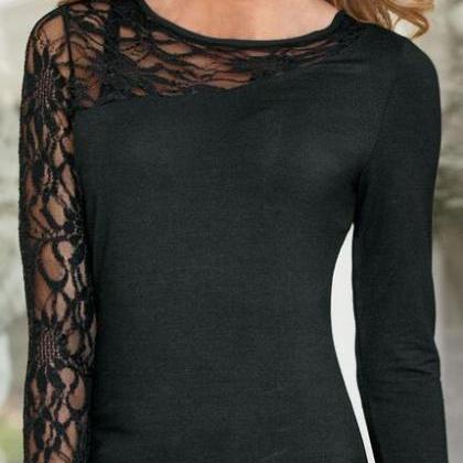 Personality Black Lace Patchwork Long Sleeve..