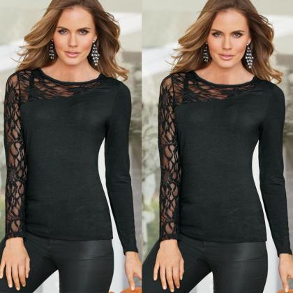 Personality Black Lace Patchwork Long Sleeve..