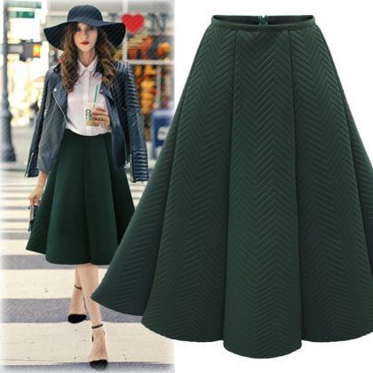 Pure Color A-line Pleated Back Zipper Long Skirt