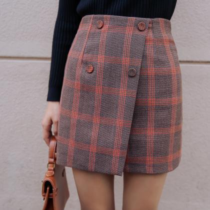 Plaid High-waisted Wrap Short Skirt