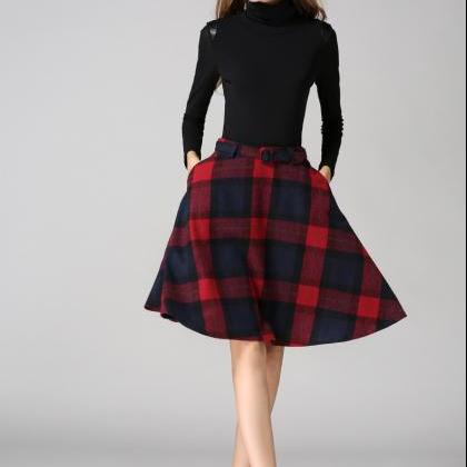 Retro Plaid Pattern High Waist Woolen A-line Skirt