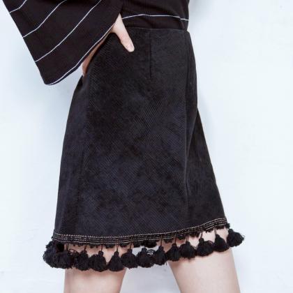 Black Corduroy High Rise A-line Short Skirt..