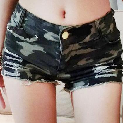 Fashion Camouflage Ripped Low Waist..