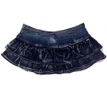 Multi-layers Flared Low Waist Mini Denim Skirts