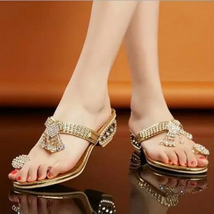 2022 Fashion Sexy Crystal Ring Toe Post Sandals..