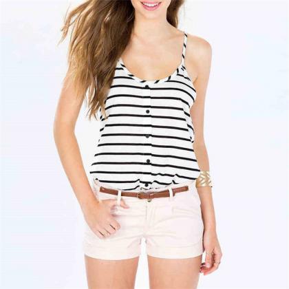 Black Striped White Scoop Neck Cami Top Featuring..