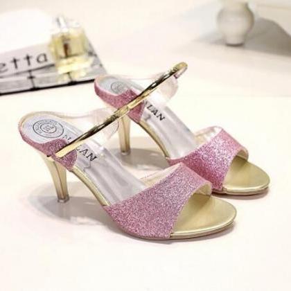 With Peep-Toe Sequins Thick With Fr..