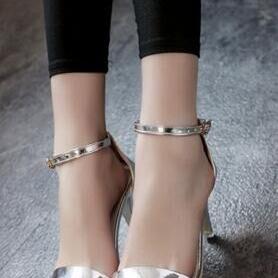 Metallic Open-toe Ankle Strap High Heel Sandals