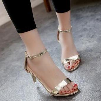 Metallic Open-toe Ankle Strap High Heel Sandals