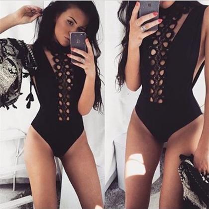 Lace Halter Neck Hollow Wrapped Siamese Jumpsuits