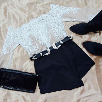 Sexy Lace Long Sleeve Crop Top Blou..