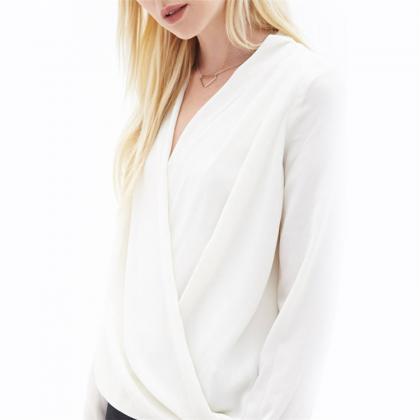 Fashion Simple V-neck Pure Color Long Sleeve..