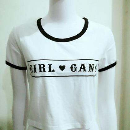 ‘girl Gang’ Slogan White Crop Tee Featuring..