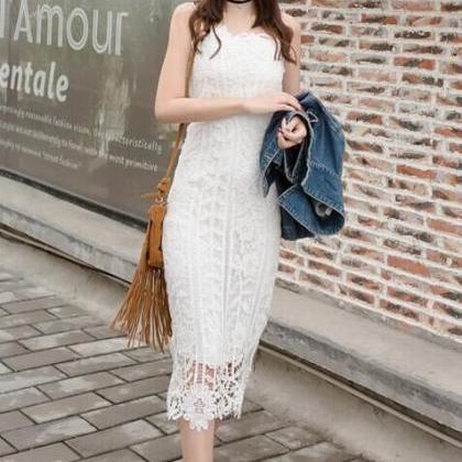 2017 Summer Lace Embroidery Condole Belt Dress
