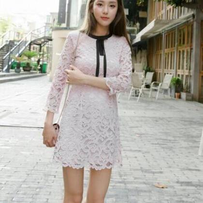 Bowknot Temperament Hollow Out Lace Dress