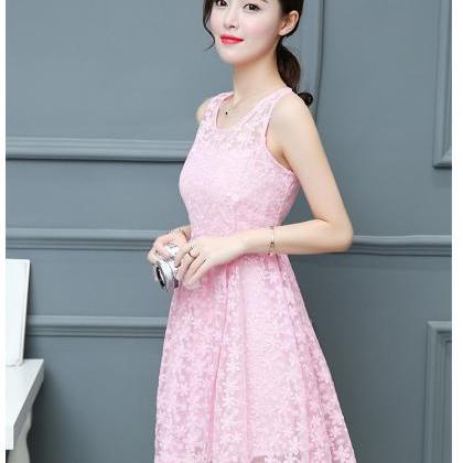 2017 Fashion Round Collar Lace Sleeveless Dress