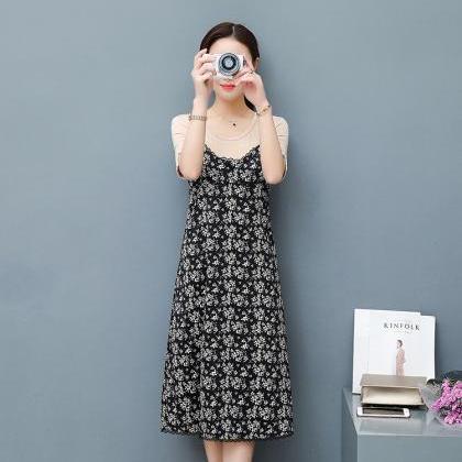 Chiffon Floral Short Sleeve Two Pieces Set Dress