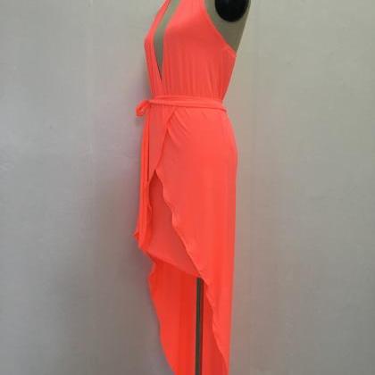 Sexy Pure Color Backless Irregular Party Dress