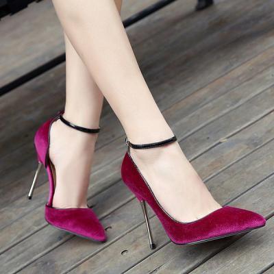 Suede Pointed Toe Ankle Strap Stiletto High Heels