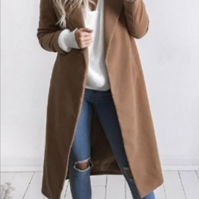 Lapel Collar Pockets Long Slim Woolen Coat（CT20170806020）