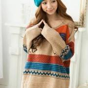 Free Shipping Sweater Cute Deer Patterns Color Block Stripes