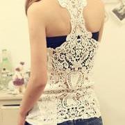 Sexy Hollowed-out Women Lace Flower Tank Top Sexy Cami Sleeveless Casual Cotton T-Shirt