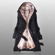 Solid Black Fleece Zipper Closure Hooded Coat