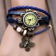 Women's Quartz Butterfly Weave Wrap Synthetic Leather Bracelet Wrist Watch