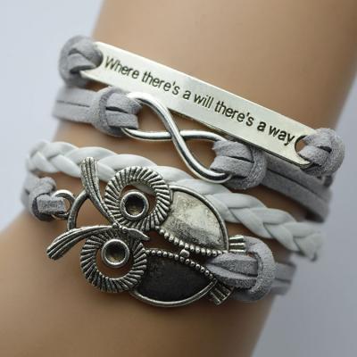  Where There Is A Will, There Is An 8-character Gray Velvet Rope Woven Owl Bracelet