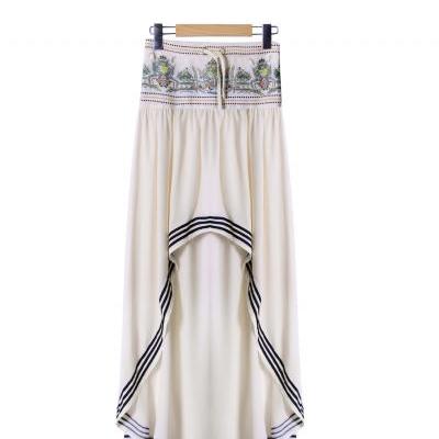 Bohemian Print Elastic Waist Irregular Long Beach Skirt