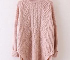 Half High Neck Cable Knit Loose Sweater