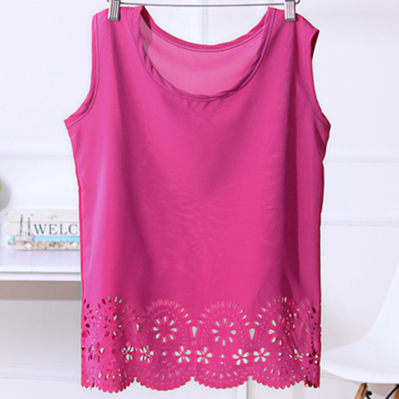 Pure Color Round Collar Hollow Out Chiffon T-shirt