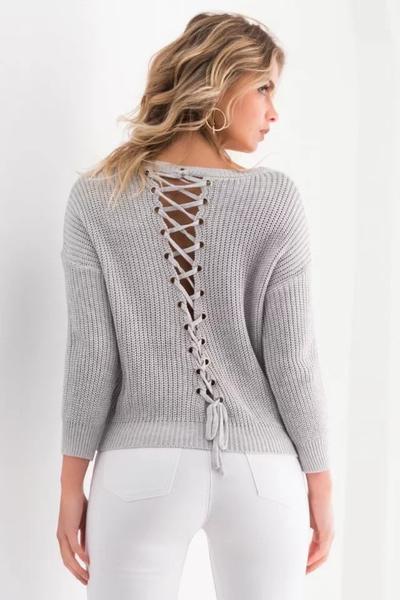 Pure Color Long Sleeves Straps V-neck Regular Sweater