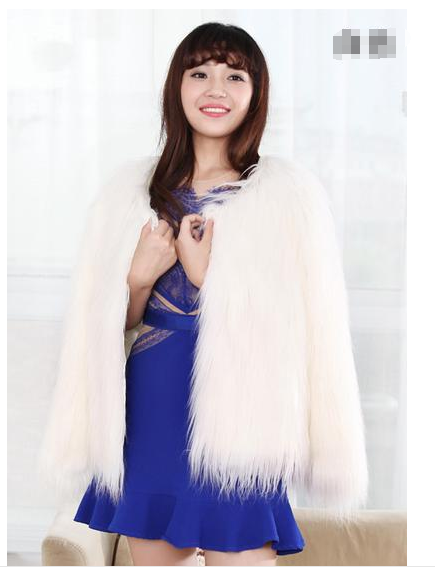 Pure Color Long Sleeve Round Collar Faux Fur Short Coat