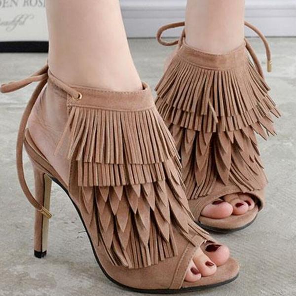 Stiletto Heel Peep-toe Lace Up Ankle Strap Suede Sandals