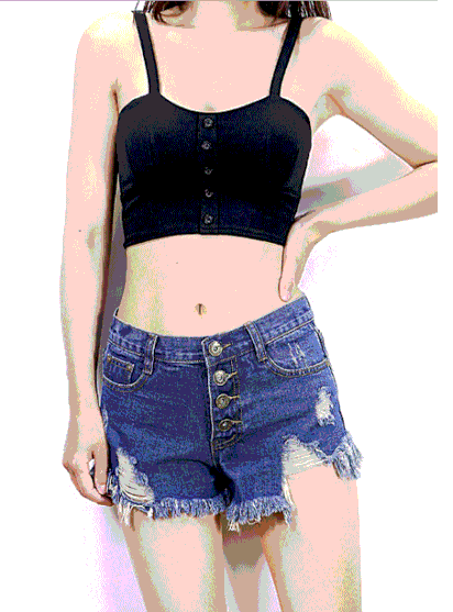 Begger Style Denim Pure Color Hole High Waist Loose Shorts